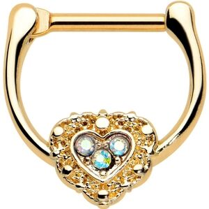 16 Gauge 5/16 Aurora Gem Gold Tone Baroque Heart Cartilage Clicker